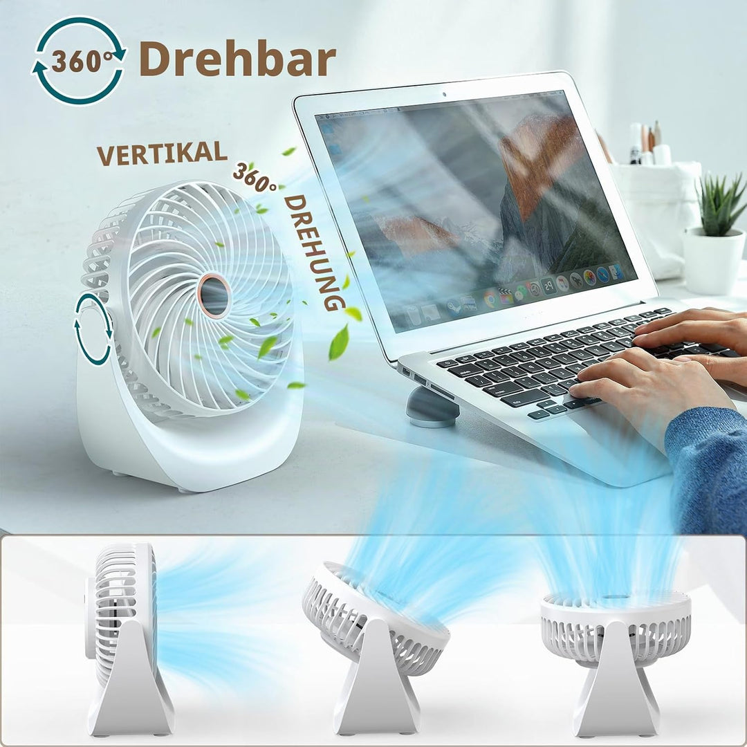 SHAVINGFUN Tischventilator,Mini Ventilator,USB Ventilator,Tisch Ventilator 4000mAh Wiederaufladbare