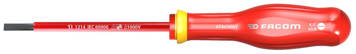 Facom AT4X100VE Schraubendreher, Protwist, isoliert, 1000 V, für Schlitzschrauben 4 mm x 100 mm, 4 m