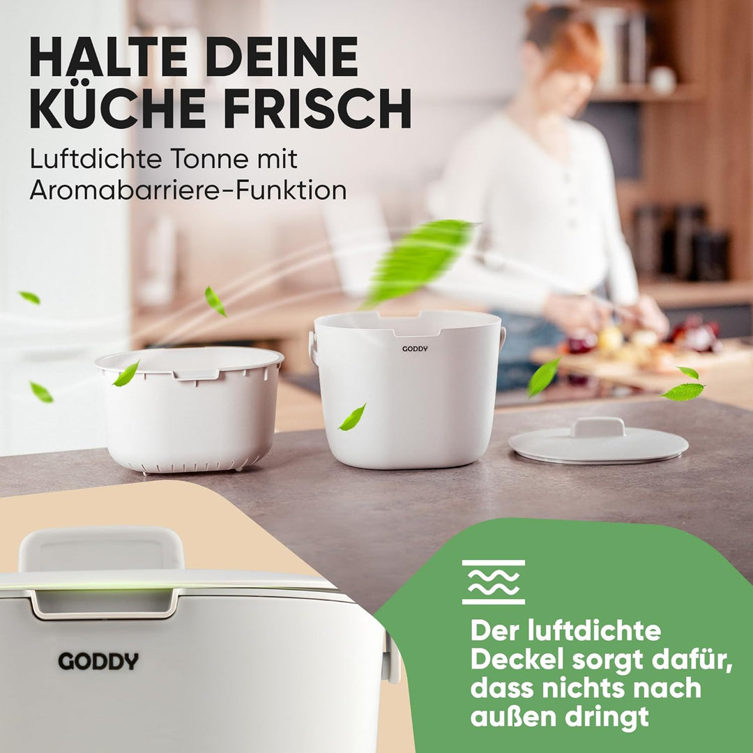 GODDY Biomülleimer Küche Bioabfallbehälter für küche Eimer mit Deckel [Geruchsdicht] 7L Komposteimer