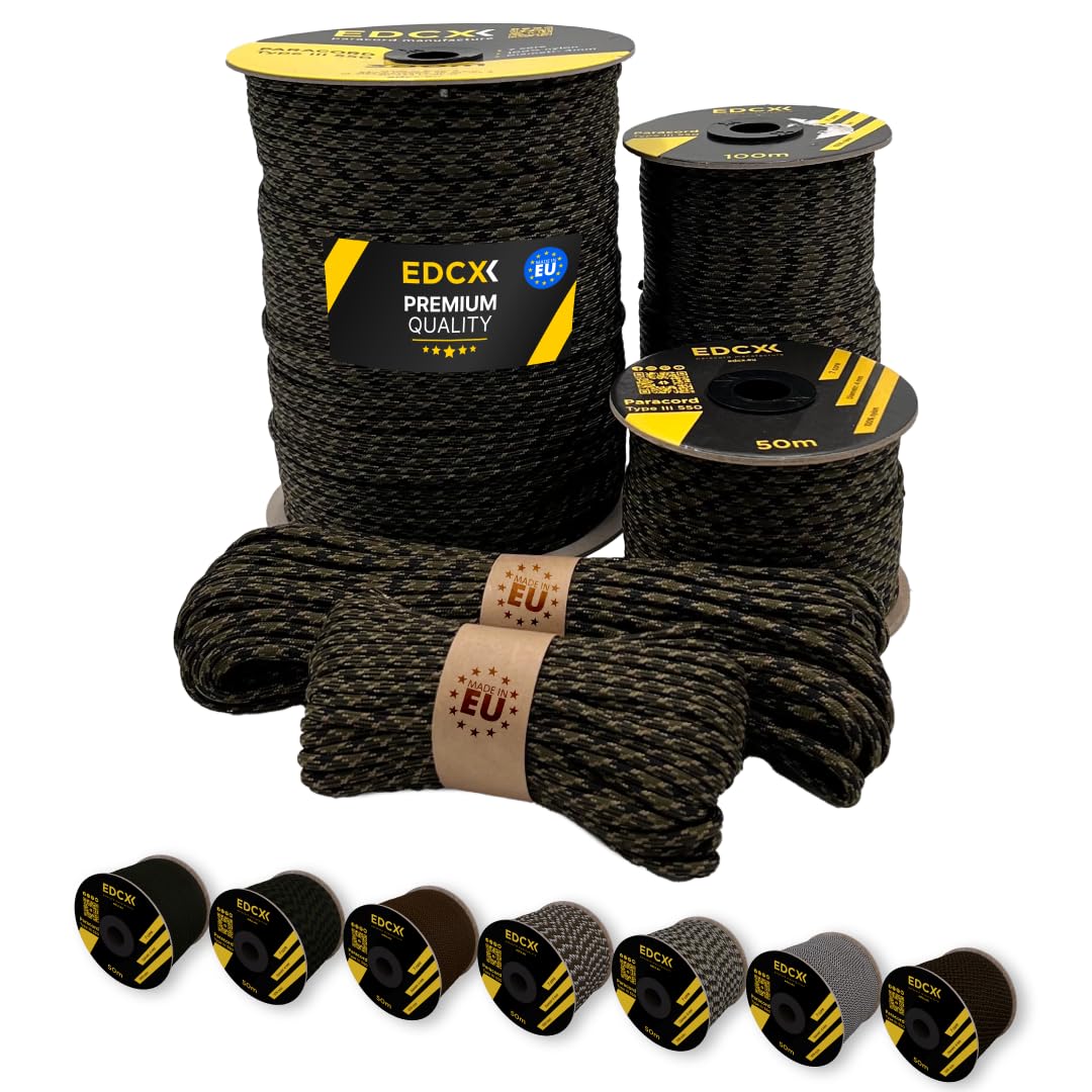 Paracord 4 mm, 20+ Militärfarben (15 m, 30 m, 50 m, 100 m, 300 m) | Ideal zum Basteln, Camping, Outd