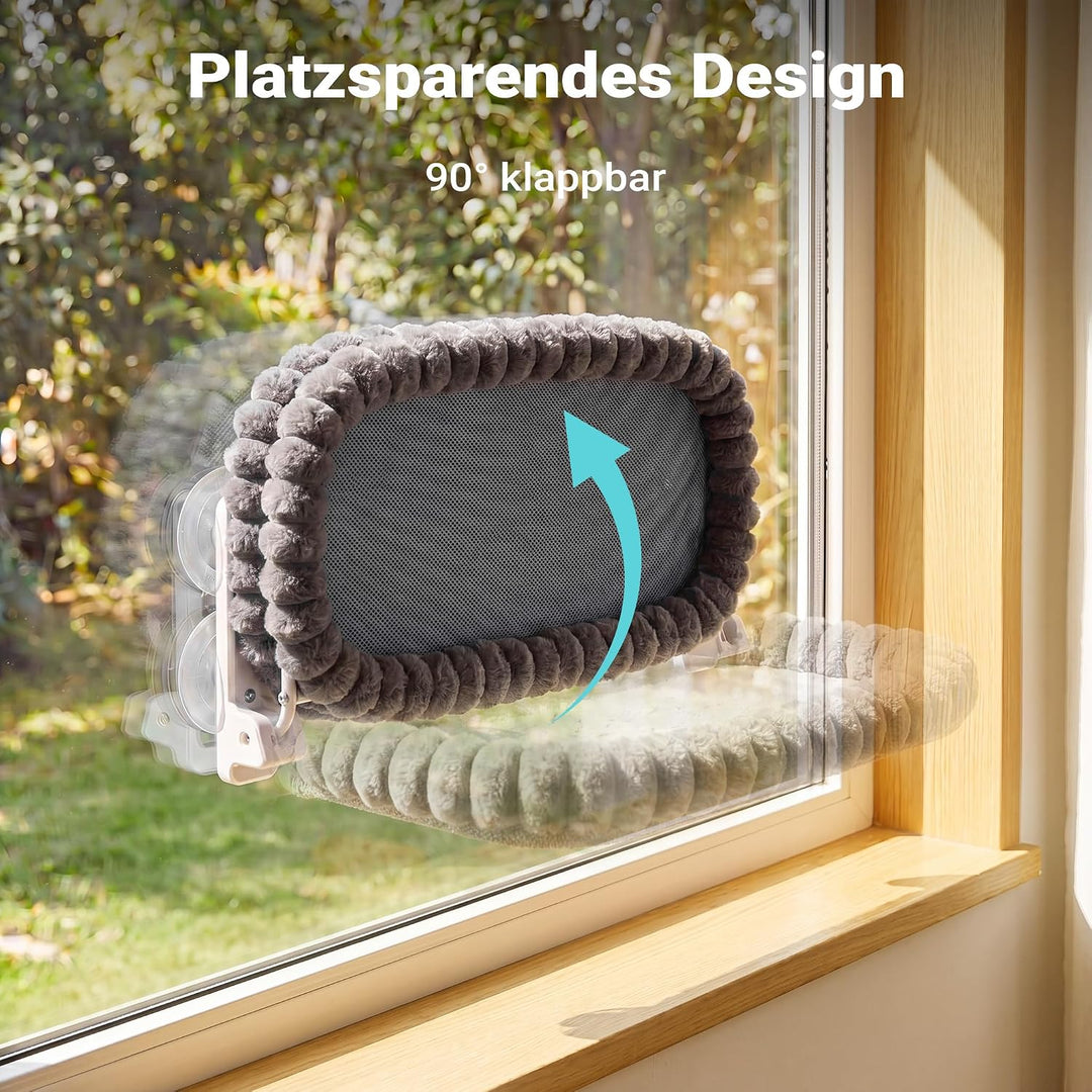 Fudajo Fenster Katzenhängematte 30 x 60 cm dunkelgrau, Katzenbett Hängematte bis 10 kg, Fensterliege