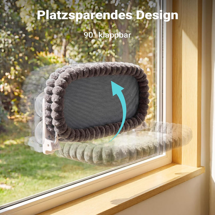 Fudajo Fenster Katzenhängematte 30 x 60 cm dunkelgrau, Katzenbett Hängematte bis 10 kg, Fensterliege