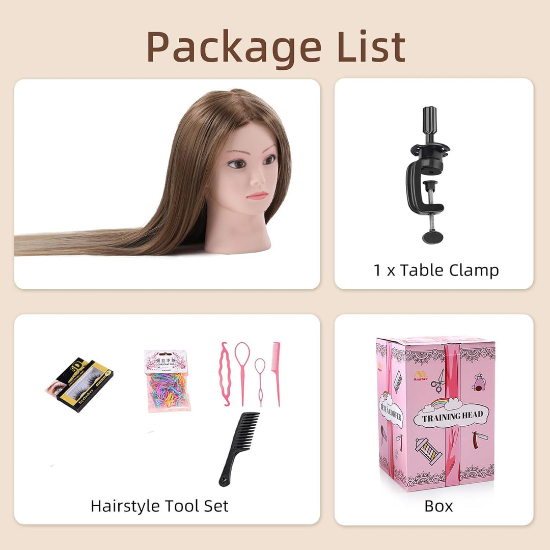 Frisierkopf Echthaar Friseur Übungskopf 24 Zoll Frisieren Trainingsköpfe für Friseure Ausbildung Kop