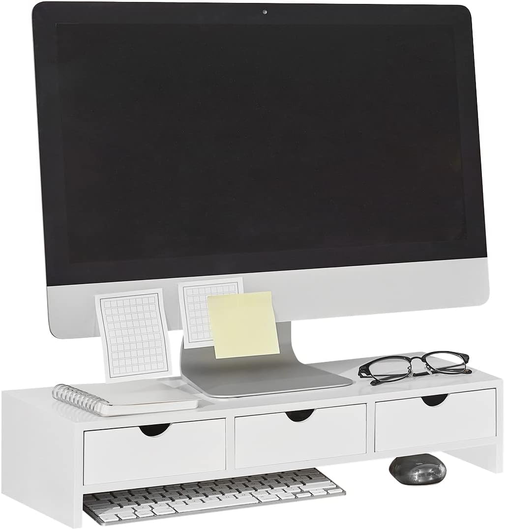 SoBuy BBF03-W Monitorerhöhung Monitorständer Bildschirmständer Schreibtischaufsatz mit Fächern und 3