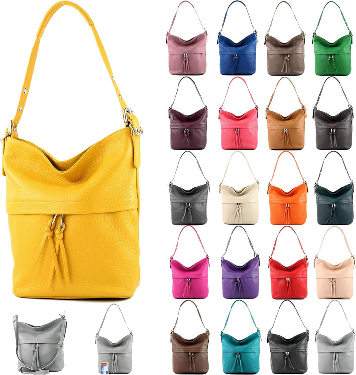 modamoda de - T178 - ital. Umhängetasche Schultertasche aus Leder Rosabeige, Rosabeige
