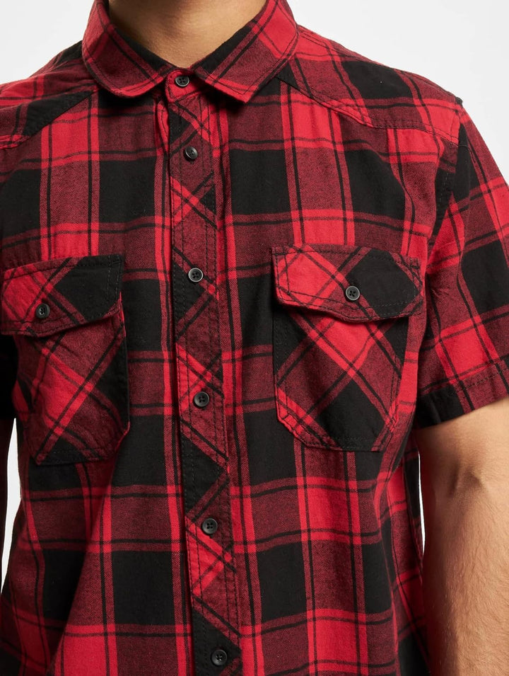 Brandit Check Shirt Short Sleeve, Verschiedene Farbvarianten, Grössen S bis 7XL, Rot-schwarz