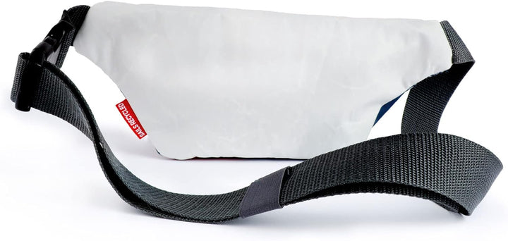 360 Grad Gürteltasche, Hüfttasche, Crossbag aus Segeltuch, Unisex, Segel weiss-blau, Zahl rot