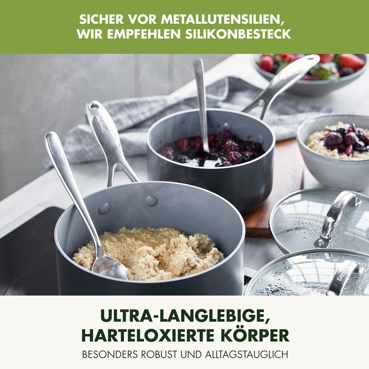 GreenPan Valencia Pro Harteloxierte Gesunde Keramik Antihaft 16 cm / 1,5 Liter Stielkasserolle mit D