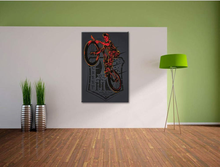 Creepy Biker black Leinwandbild Bild auf Leinwand, XXL riesige Bilder fertig gerahmt mit Keilrahmen,