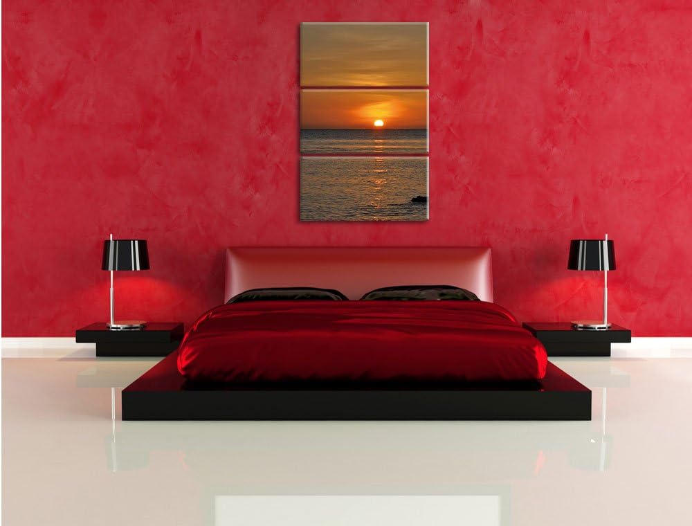 Pixxprint Sonnenuntergang am Meer 3-Teiler Leinwandbild 120x80 Bild auf Leinwand