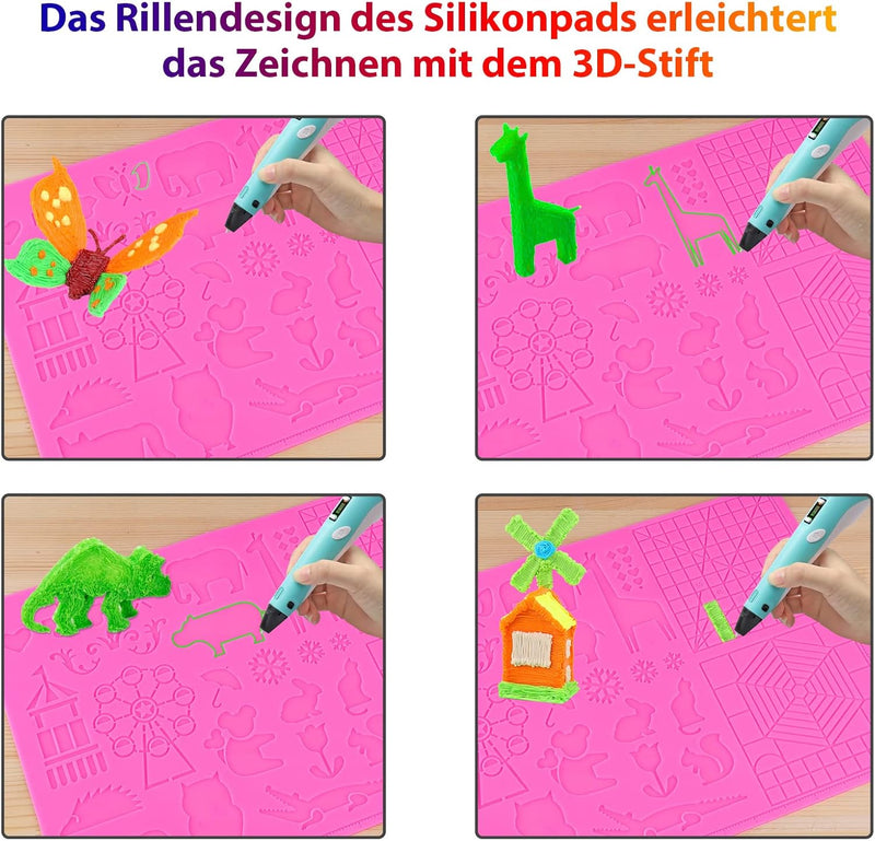 Dikale 3d Drucker Stift Zeichenwerkzeuge Silikonmatte Rosa Gross mit 1,75mm PLA Filament Set 30 Farb