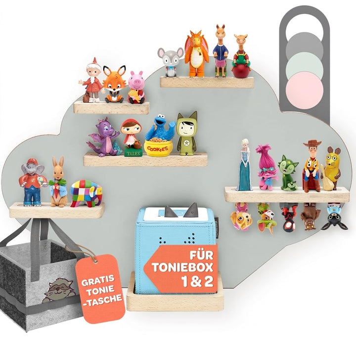 Tonie Regal Wolke Grau für Toniebox 1 & 2 [GRATIS Tragetasche] bis 20 Figuren - Mädchen und Junge -