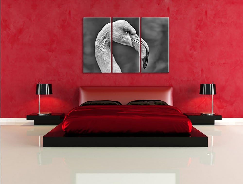 Pixxprint Flamingo im Seitenprofil als Leinwandbild/Grösse: 3 Teilig (120x80) cm/Wandbild/Kunstdruck