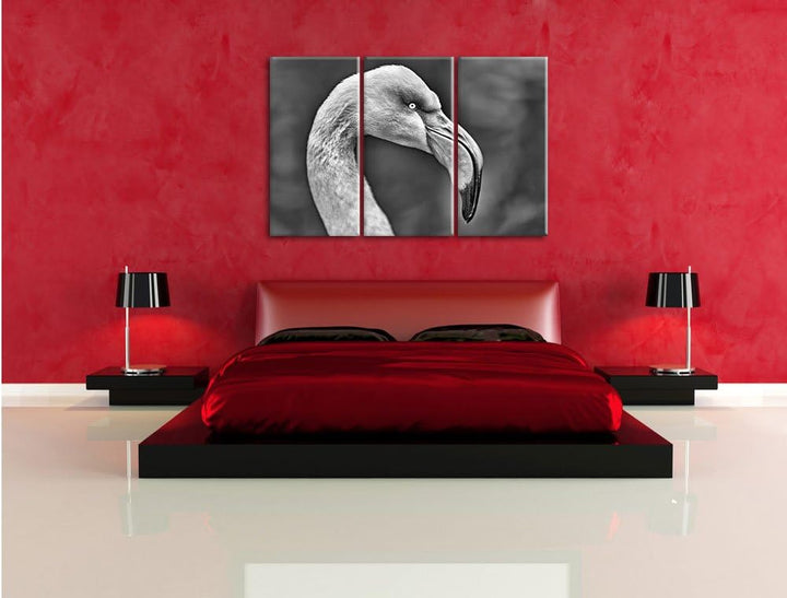 Pixxprint Flamingo im Seitenprofil als Leinwandbild/Grösse: 3 Teilig (120x80) cm/Wandbild/Kunstdruck