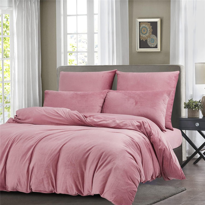 Boqingzhu Plüsch Bettwäsche 135x200cm 4Teilig Biber Rosa Altrosa Flanell Winter Warm Kuschelig Flaus