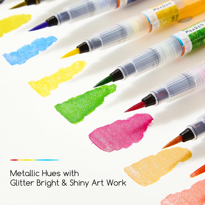 MEEDEN Dye Aquarellpinsel Set mit Tinte: 36 farbstoffbasierte Tinte im Pinselstift mit 24 Grundfarbe