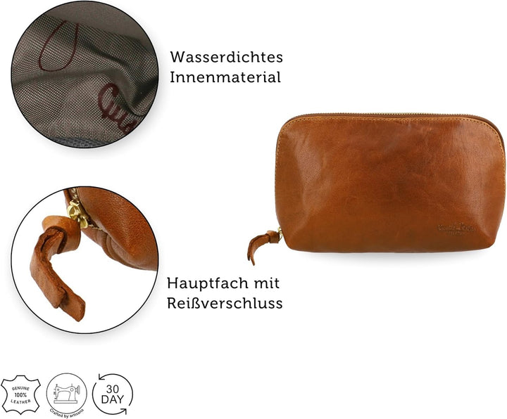 Gusti Waschtasche Leder - Eli Damen und Herren Kulturtasche Kulturbeutel Kosmetiktasche Ledertasche