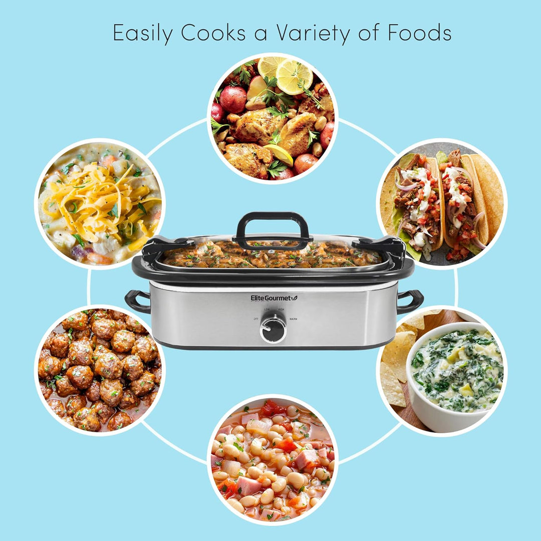 Elite Gourmet MST-5240SS Crock Slow Cooker, verschliessbarer Deckel, einstellbare Temperatur, warm h