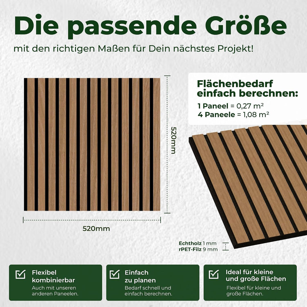 Akustikpaneele Holz 52x52 cm Echtholzfurnier Eiche Dunkel 6er Set Eiche Dunkel 6er-Set, Eiche Dunkel