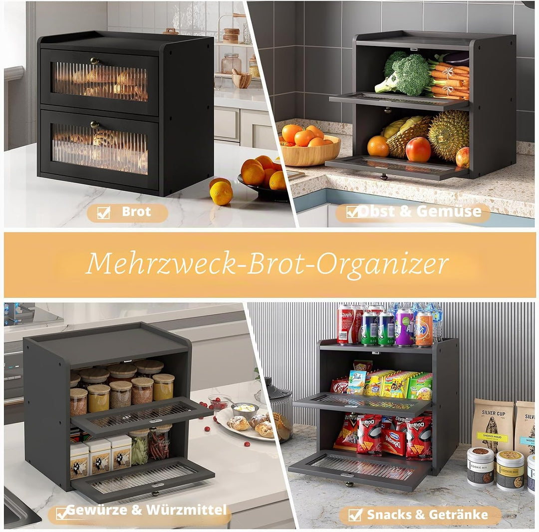 Alpeir Brotkasten Holz, 2 Etagen Gross Brotbox mit Belüftungsloch, Längere Frische & Einfache Pflege