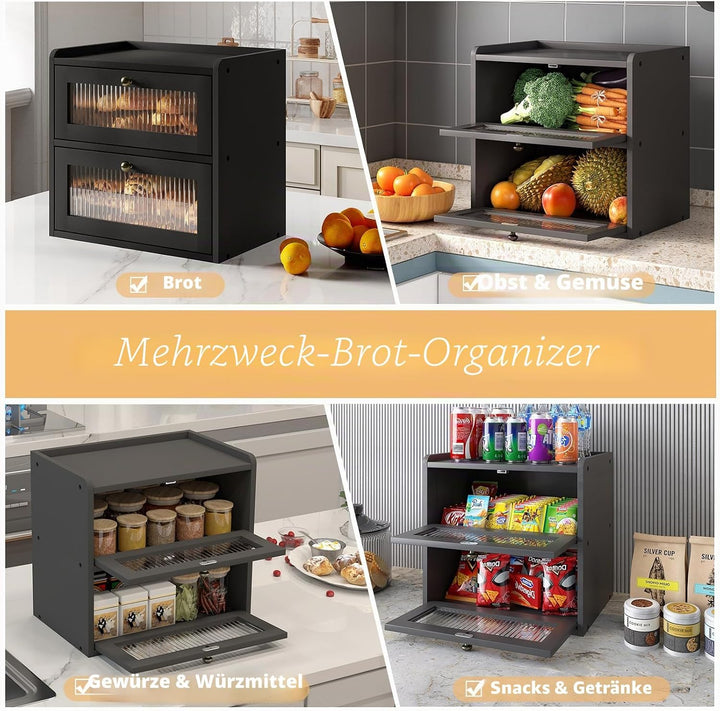 Alpeir Brotkasten Holz, 2 Etagen Gross Brotbox mit Belüftungsloch, Längere Frische & Einfache Pflege