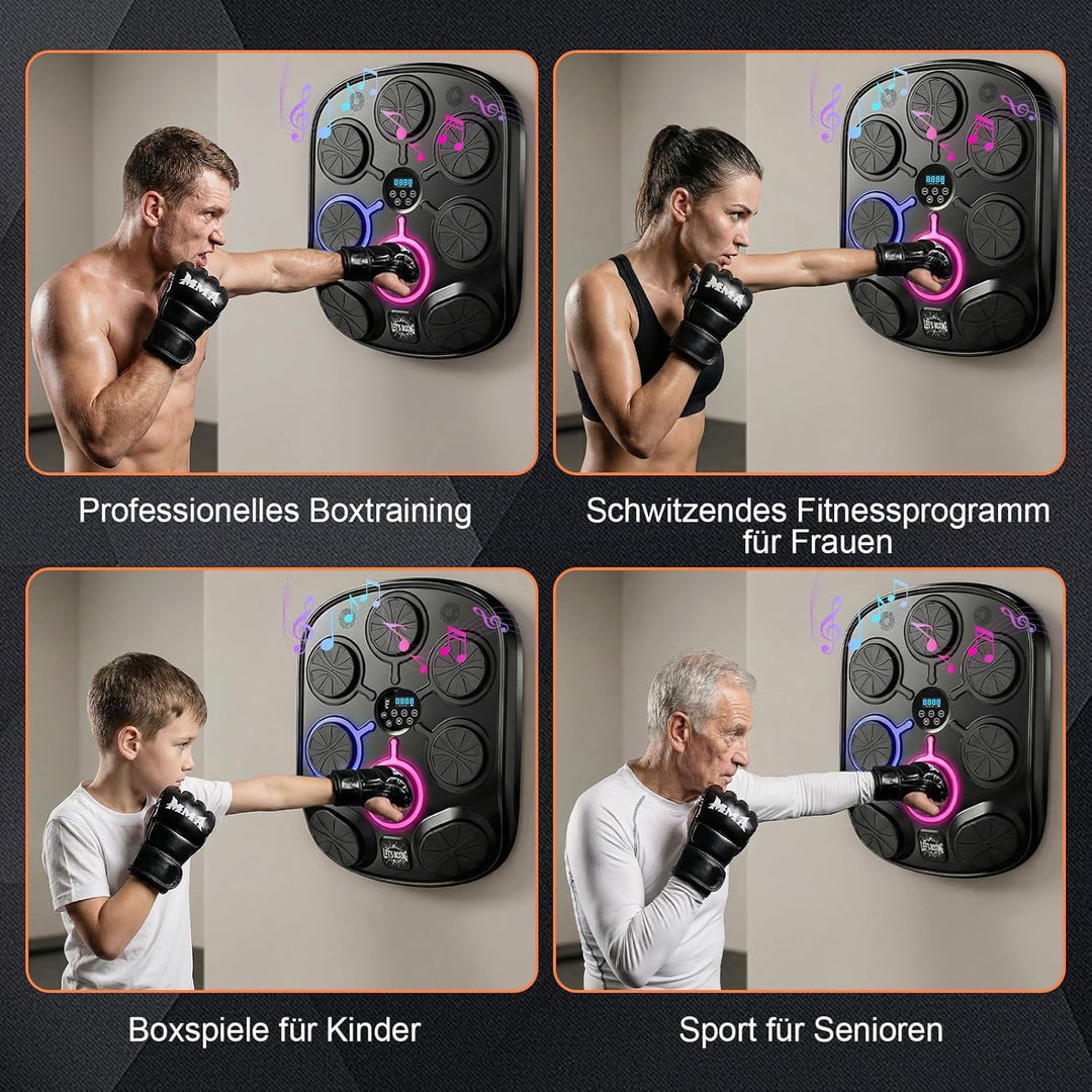 Musikboxmaschine mit Handschuhen, Wandmontage Smart Punching Target mit Bluetooth, 9 Musik-/Lichtmod