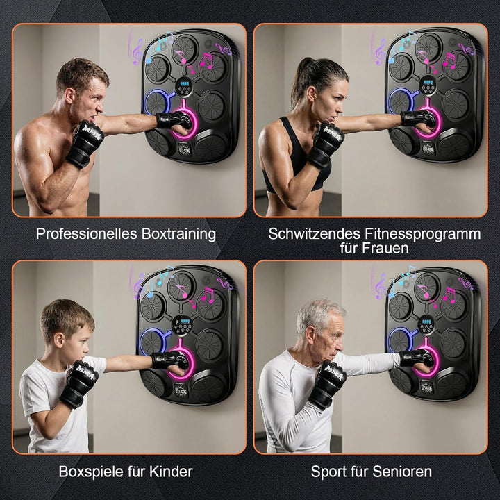 Musikboxmaschine mit Handschuhen, Wandmontage Smart Punching Target mit Bluetooth, 9 Musik-/Lichtmod