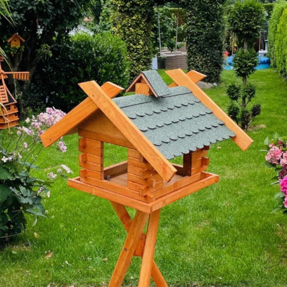 Rechteckiges Vogelhaus M - XL wetterfest aus Holz Vogel Futterstelle Haus mit und ohne Ständer (Grös