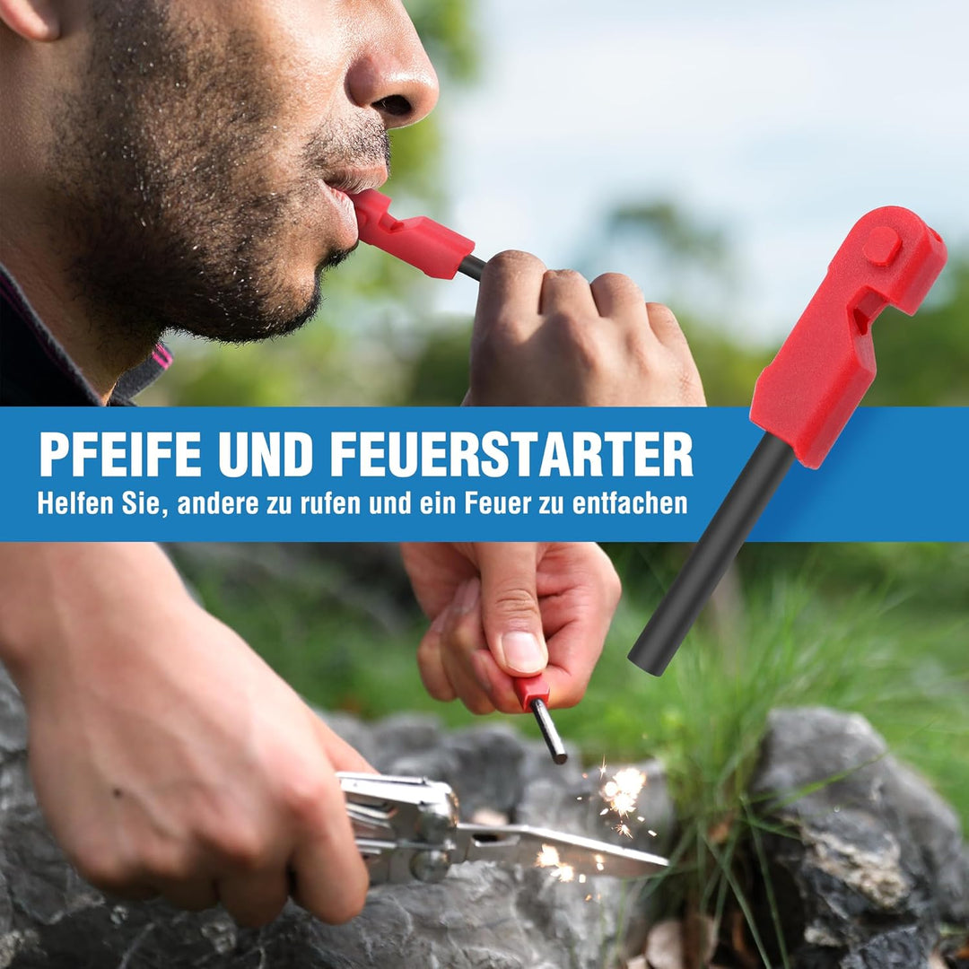 FLISSA Multifunktionszange 19-in-1, Multitool mit Glasbrecher und Feuerstarter, faltbares Multifunkt