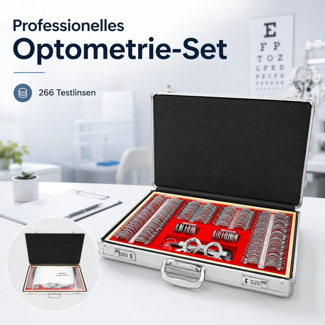 Optometrie-Set 266 Testlinsen Metall-Messbrille mit Prismen Refraktion für Klinik Optiker Sehtest MR