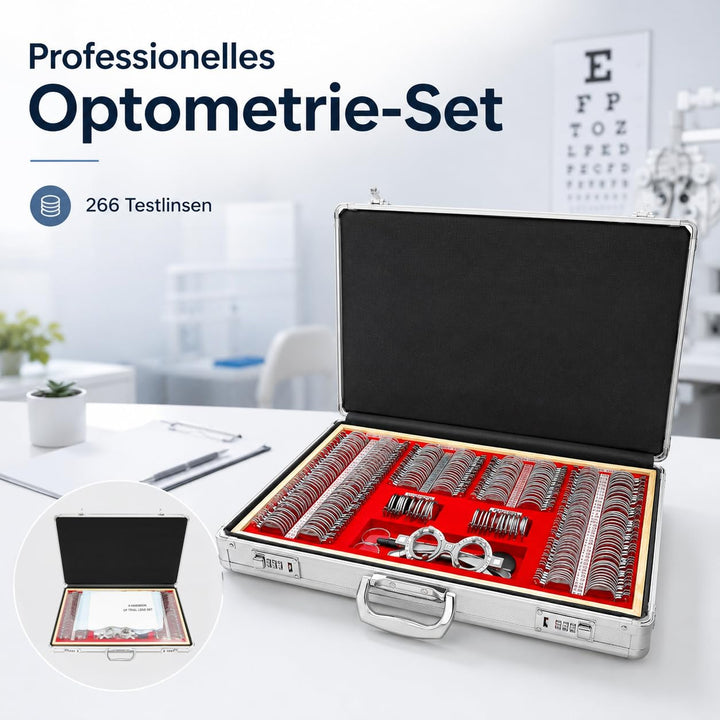 Optometrie-Set 266 Testlinsen Metall-Messbrille mit Prismen Refraktion für Klinik Optiker Sehtest MR