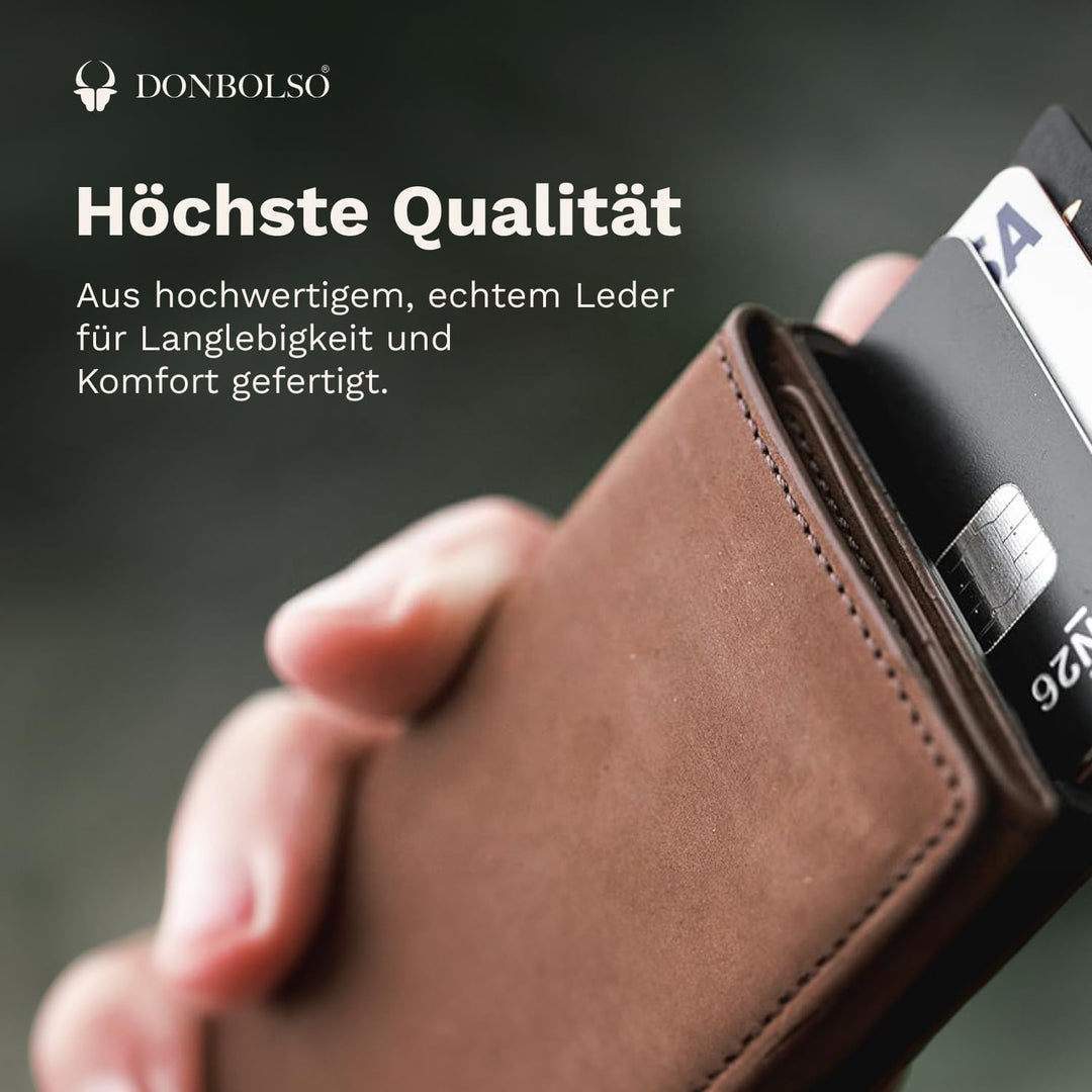 DONBOLSO Wallet Flip I Slim mit Flipcase I Leder Geldbeutel mit RFID Schutz I Schmale Geldbörse mit