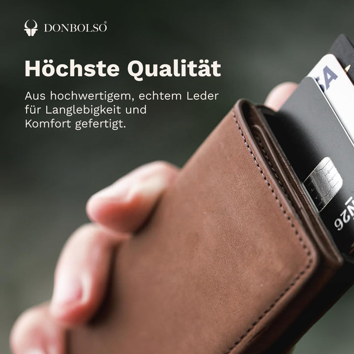 DONBOLSO Wallet Flip I Slim mit Flipcase I Leder Geldbeutel mit RFID Schutz I Schmale Geldbörse mit