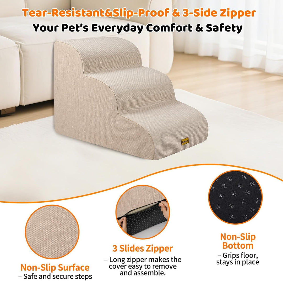 Gimars Hundetreppe mit 30D Hochdichtem Schaum & Extra-Breiten Stabilen 3 Stufen 40 cm hoch, Abnehmba