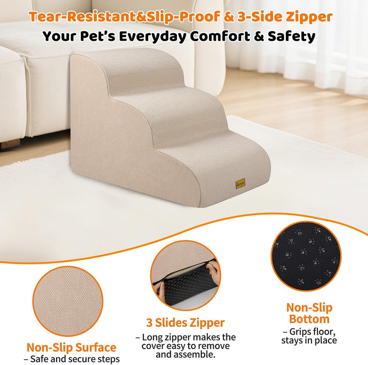 Gimars Hundetreppe mit 30D Hochdichtem Schaum & Extra-Breiten Stabilen 3 Stufen 40 cm hoch, Abnehmba