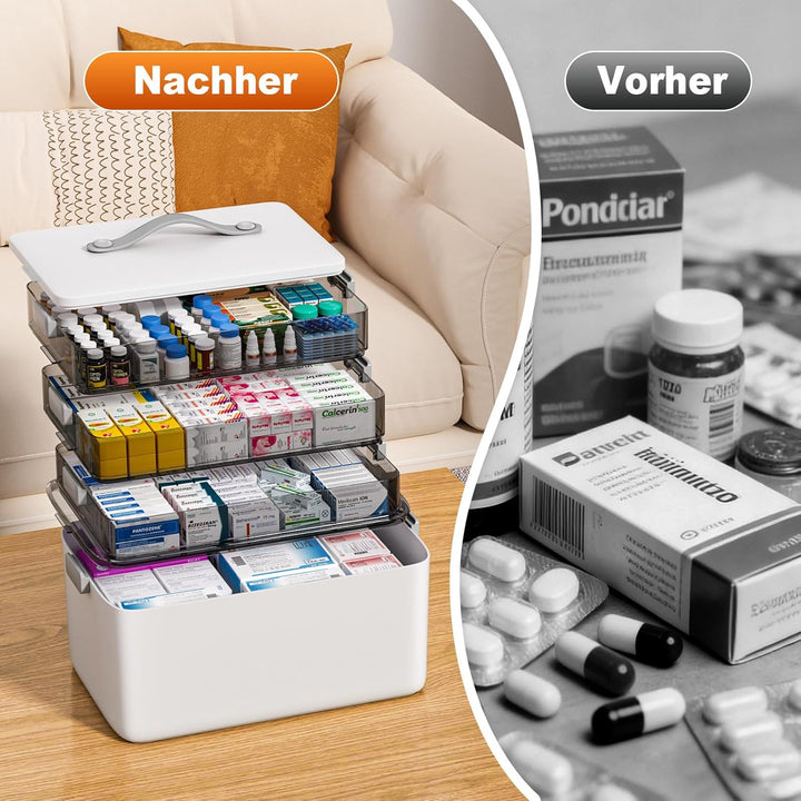 MOPUP vierlagige Medikamentenaufbewahrungsbox, 37x23x32 cm, mit Tragegriff, multifunktionaler Medika