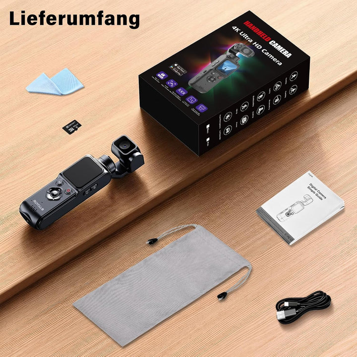 Action Kamera 4K, Vlog Kamera mit 1,72-Zoll-Sensor und 2-Achsen Stabilisierung, Touchscreen Digitalk