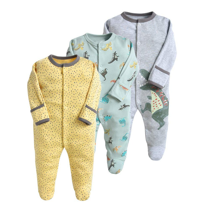 Minizone Baby Schlafanzug Pack of 3, Strampler Langarm Pyjamas Schlafstrampler 6-9 Monate 6-9 Monate