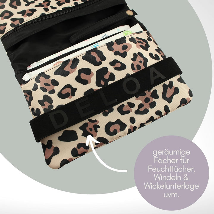 DELOA ® Windeltasche für unterwegs mit viel Platz - Kleine Wickeltasche, Baby Windelorganizer (Leo)