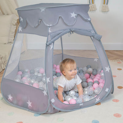 Selonis Baby Spielzelt Mit Plastikbällen Zelt 105X90cm/100 Bälle Plastikkugel Kinder, Grau:Perle-Gra