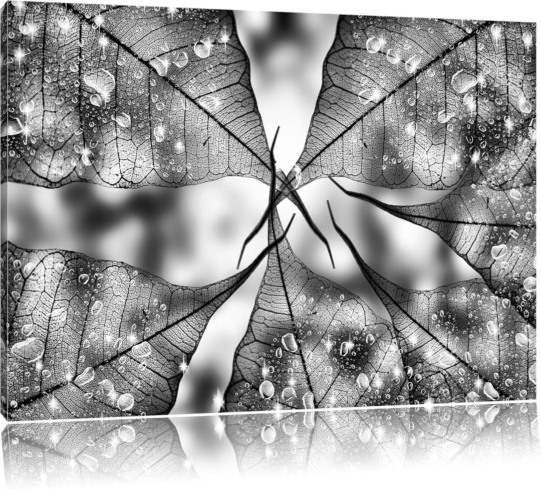 Monocrome, Grüne Blätter, Format: 100x70 auf Leinwand, XXL riesige Bilder fertig gerahmt mit Keilrah