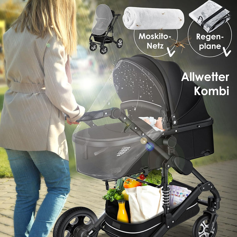 KESSER® Loops 3 in 1 Kinderwagen Kombikinderwagen Komplett-Set inkl. Babywanne & Buggy Sportsitz & A