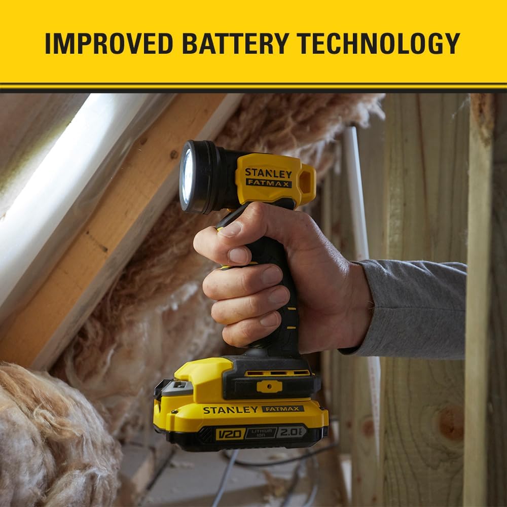 Stanley FatMax Akku-Arbeitslampe SFMCL020B (kompakt, robust und leicht, mit vertikal schwenkbarem Ko