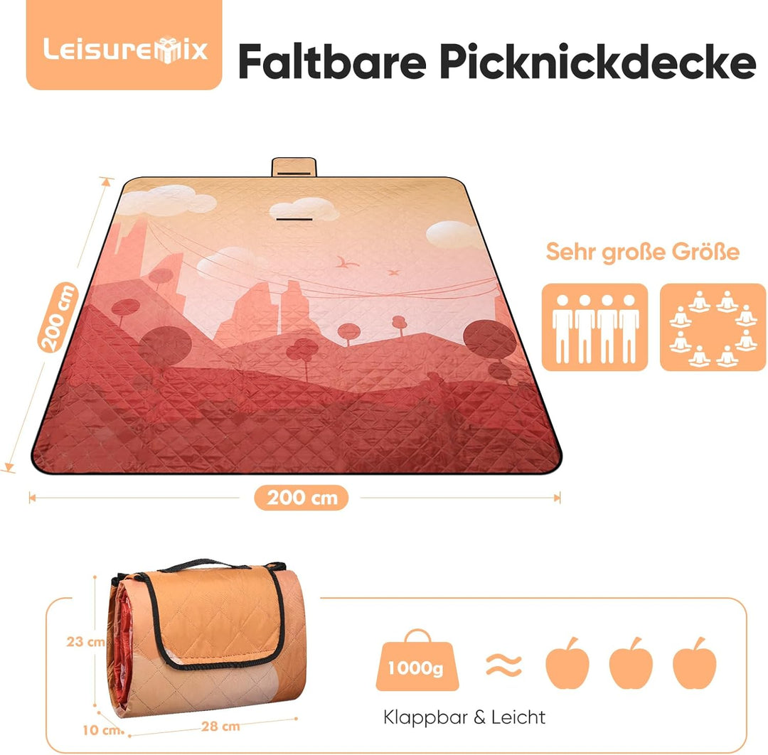 Picknickdecke isoliert 200 x 200cm XXL wasserdicht, 210D Oxford Campingdecke Ultraleicht, Picnic Bla