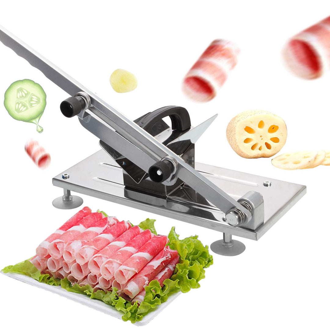 Hammelfleisch Edelstahlschneidemaschine,0,3mm-15 mm Dicke Manuelle Fleischschneider Rindfleischschne
