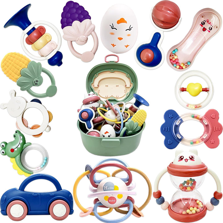 Baby Rassel Beissring Set 13 PCS, Montessori Spielzeug - Shaker Greifen Rassel, Zahnungshilfe Baby 3
