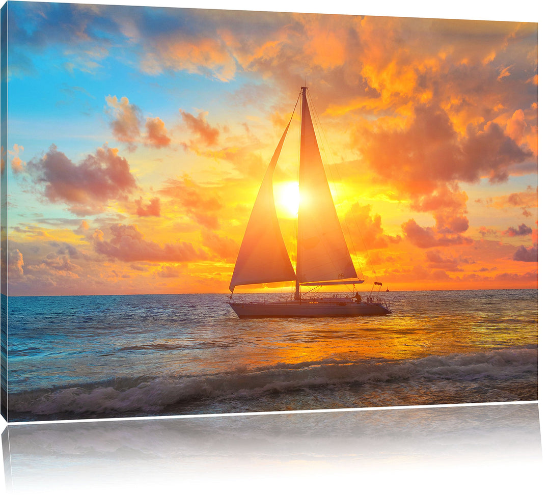 Pixxprint Segelboot nahgelegen der Küste als Leinwandbild/Grösse: 100x70 cm/Wandbild/Kunstdruck/fert