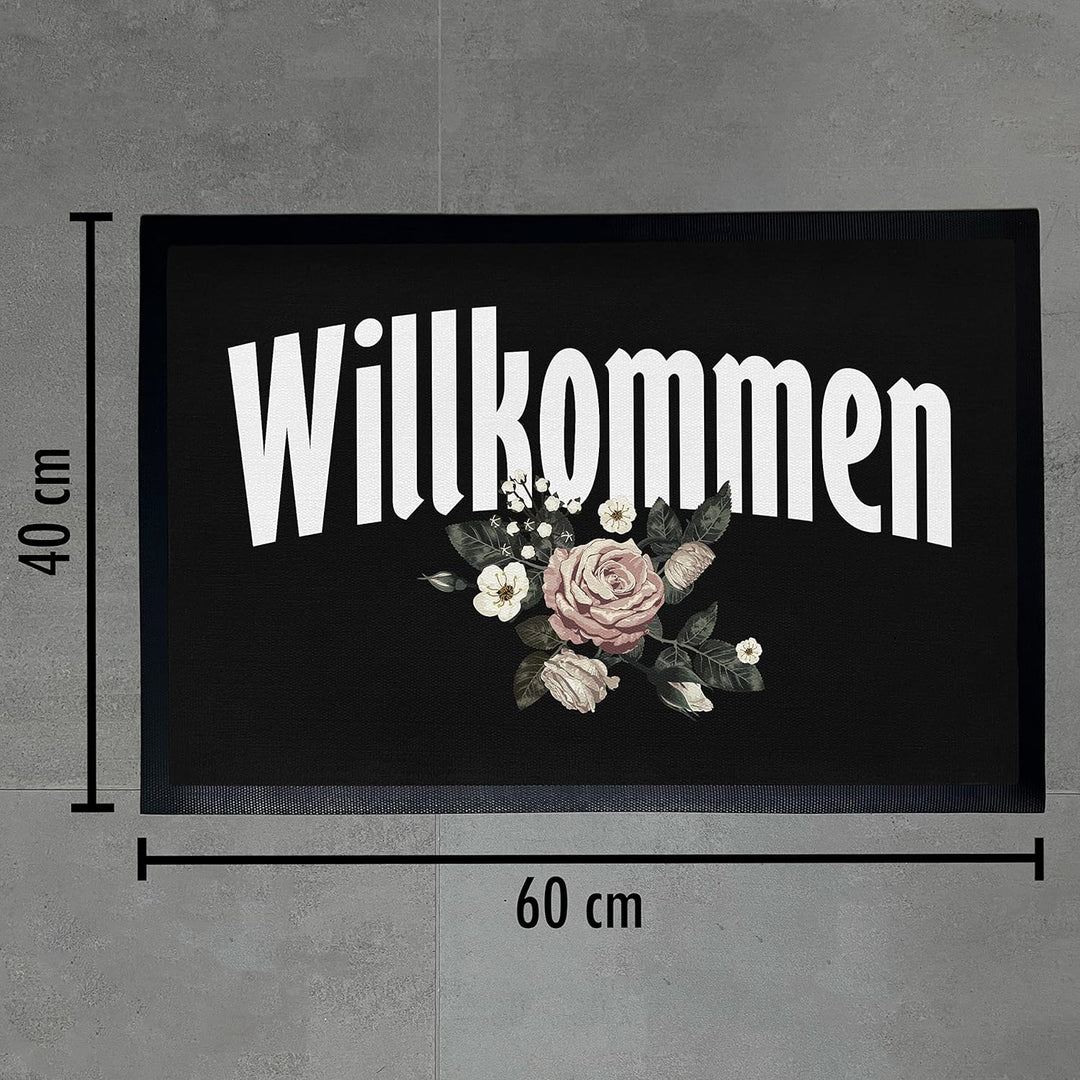 Trendation - Willkommen Fussmatte Grafik Schmutzfangmatte Geschenk Aussen Innenbereich 60x40 cm Wasc