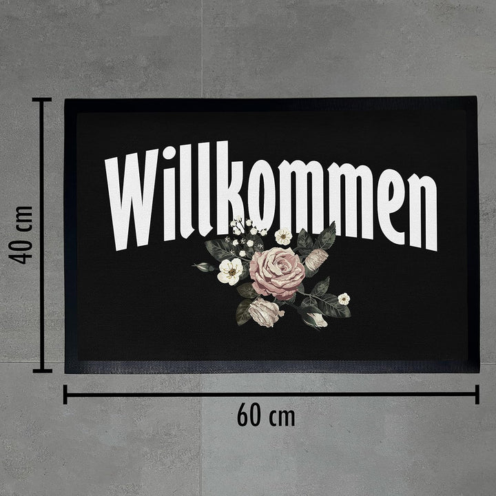 Trendation - Willkommen Fussmatte Grafik Schmutzfangmatte Geschenk Aussen Innenbereich 60x40 cm Wasc