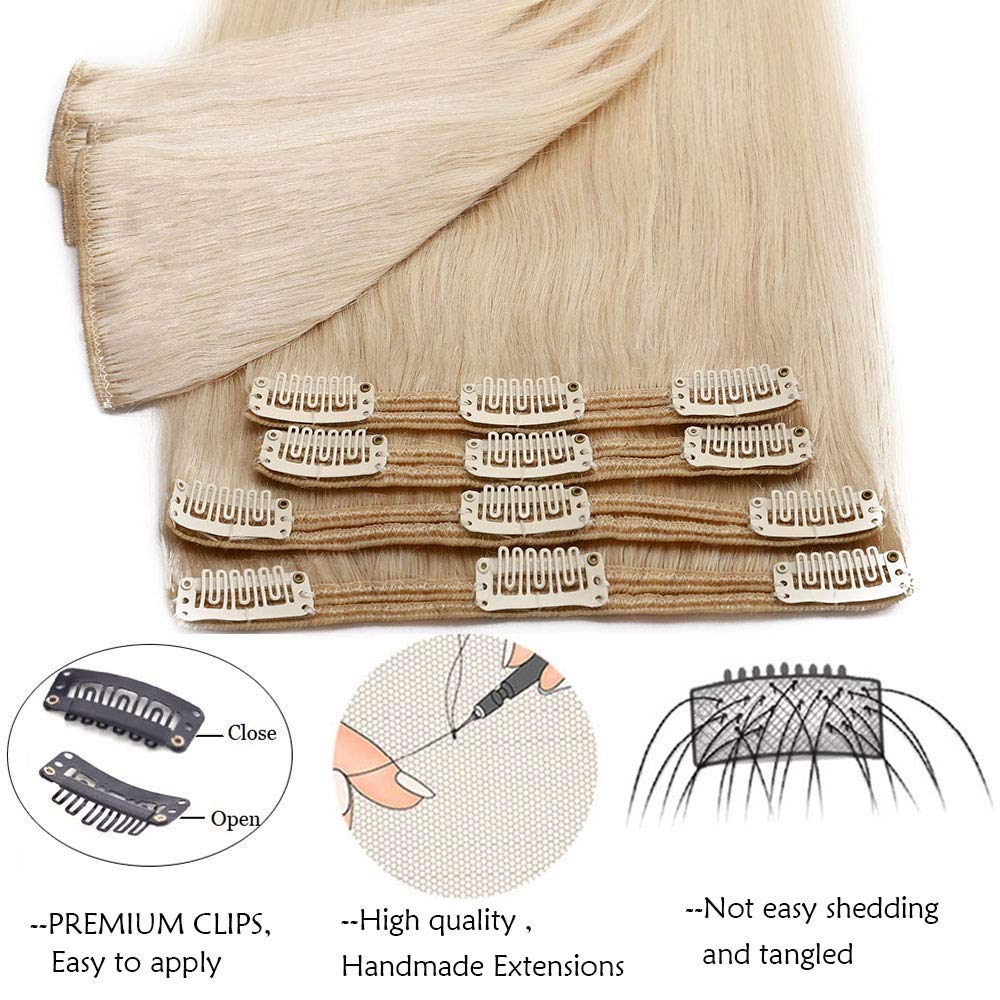 SEGO Clip in Extensions Echthaar Haarverlängerung Haarteil Doppelt 8 Tressen hitzebeständig glatt Pl